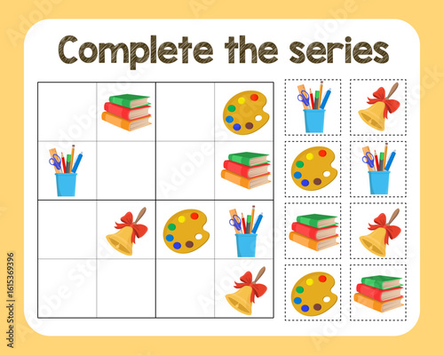 Cut and complete the sudoku Activity for kids with vibrant school elements