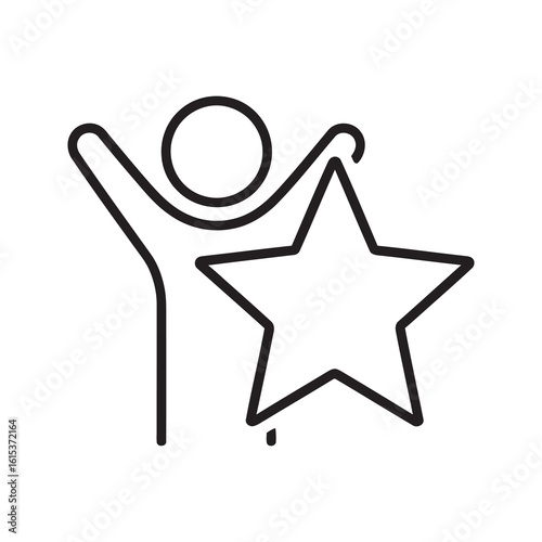 Achievement icon with person holding a large star representing success goal attainment victory and reaching a personal best performance line vector stroke
