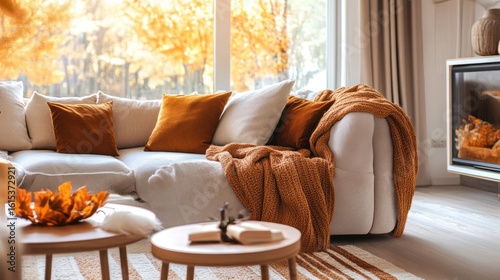 Cozy autumn living room with fall colors