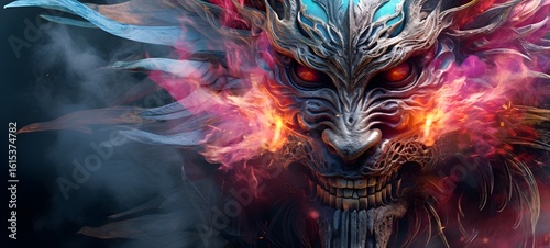 a light garuda warrior , coming out of the smoke fire,ai generative art