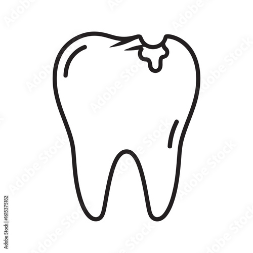 Tooth decay icon showing a molar with a cavity representing dental caries problem oral health issue and dentistry treatment need line vector stroke