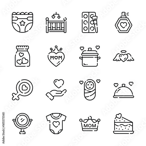 Download this latest bundle of mothers day elements outline style icons