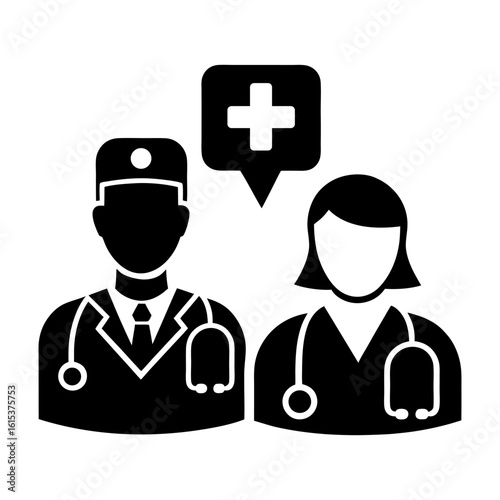 Doctor, Nurse, and Patient Care Icons – Flat Vector Set on White Background.