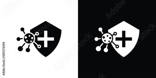 Shield virus icon, logo elements of graphic designs