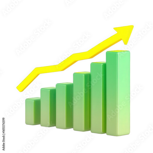 A green bar graph with a yellow arrow pointing upwards on a black background illustration Free Download A green bar graph with a yellow arrow pointing upwards on a black background illustration - GFXLoad