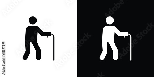 Person walking with cane icon, logo elements of graphic designs