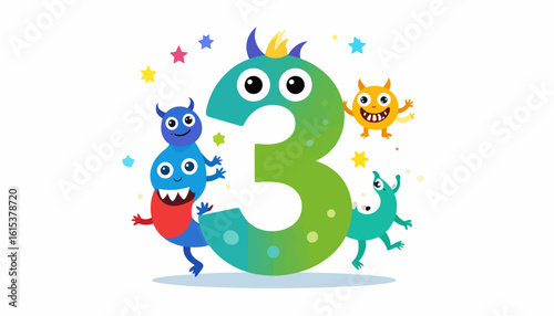 Third Birthday Monster Party: Colorful Cartoon Illustration
