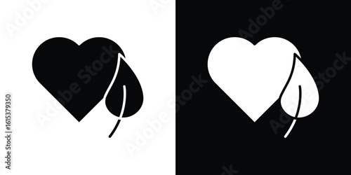 Leaf heart icon, logo elements of graphic designs