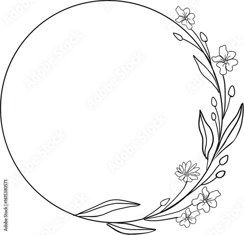 Wallpaper Mural Elegante line art floral border. Hand drawn botanical vector illustration. Trendy floral wildflowers and decoration frame. Torontodigital.ca
