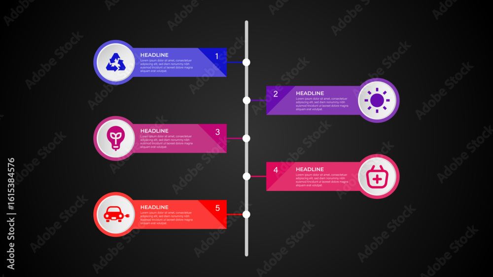 Fototapeta premium Modern 5-Step Timeline Infographic Vector Template | Editable in Illustrator