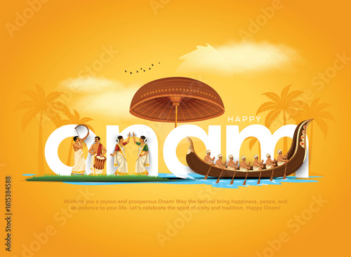 South India Kerela festival happy Onam celebration greetings. Creative vector illustration design.	