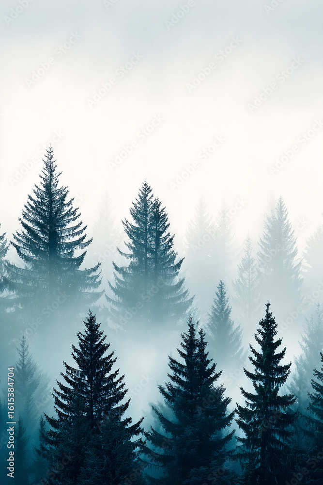 Obraz premium Abstract dark, misty forest landscape panorama.