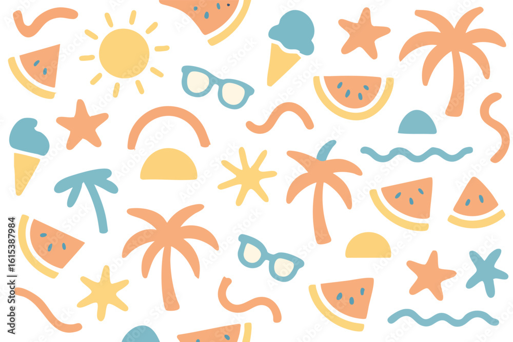 Obraz premium Sunny Beach Day Doodles and Icons