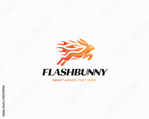 fast motion running bunny rabbit logo template for company