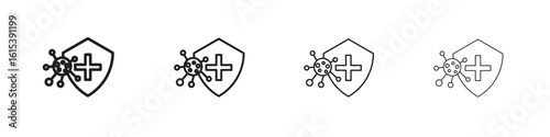 Shield virus icon linear vector icon in a editable style.