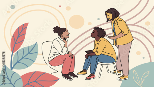 Mental Health Support Group Seated in Circle - Community Therapy, Inclusive Wellness Session - EPS, JPG

