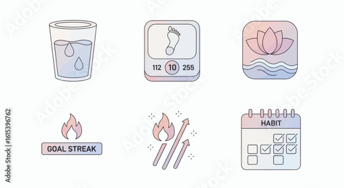 A collection of pastel gradient icons representing health, wellness, and habit tracking goals.