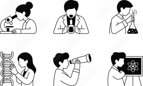 Scientists and scientific research icons science laboratory