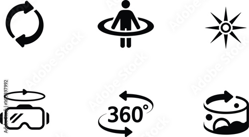 Virtual Reality and 360 Degree Rotation Icons 360 degrees