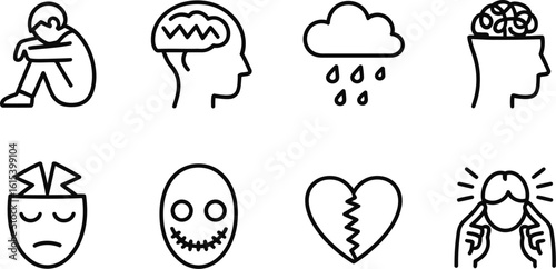 Set of mental health and emotional icons depression