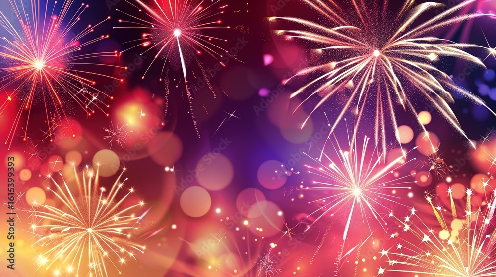 Naklejka premium Vibrant Fireworks Backgrounds for New Year Celebrations, Party Invitations, Countdown Events and Festive Marketing Campaigns