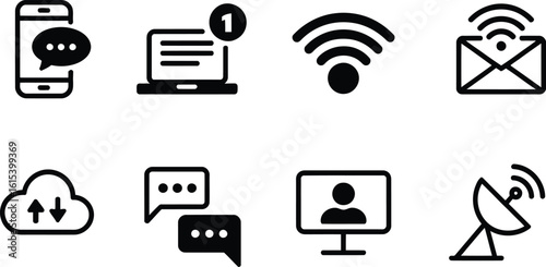 Digital communication and connectivity icons in a grid format