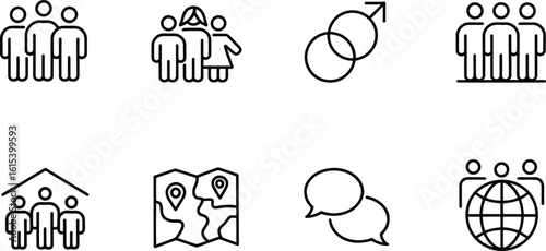 People and connection icons set group community