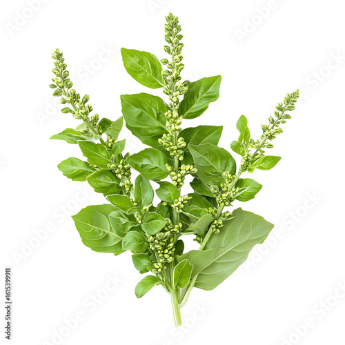 Vibrant Green Holy Basil Leaves - Fresh Ocimum Tenuiflorum Herb Photography