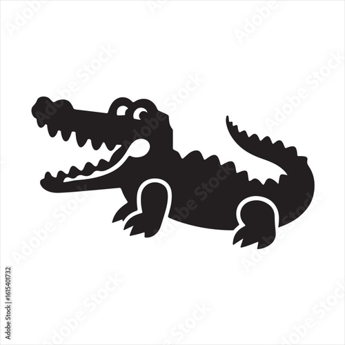 Silhouette Style Vector Crocodile Logo Icon – Minimal Reptile Emblem for Wildlife Branding, Fierce Predator Symbol, Monochrome Alligator Graphic Design for Nature, Zoo, Safari, or Adventure Themes