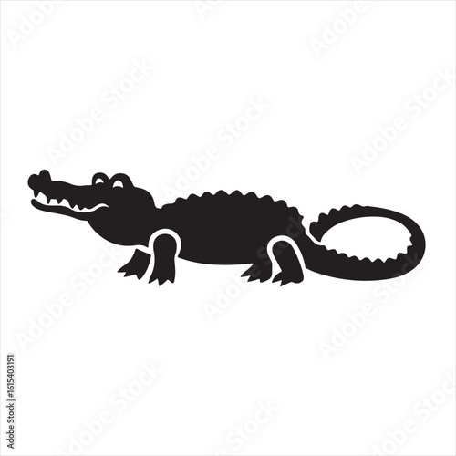 Silhouette Style Vector Crocodile Logo Icon – Minimal Reptile Emblem for Wildlife Branding, Fierce Predator Symbol, Monochrome Alligator Graphic Design for Nature, Zoo, Safari, or Adventure Themes
