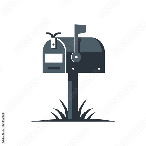 Red metal postbox with an open flag ready for mail delivery