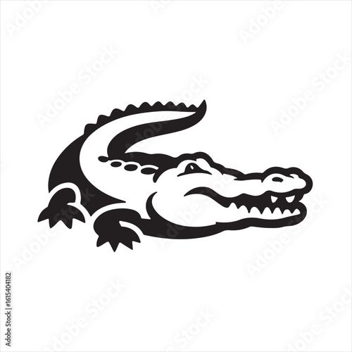 Silhouette Style Vector Crocodile Logo Icon – Minimal Reptile Emblem for Wildlife Branding, Fierce Predator Symbol, Monochrome Alligator Graphic Design for Nature, Zoo, Safari, or Adventure Themes