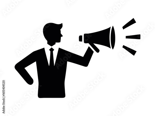A man with a megaphone line art silhouette vector illustration