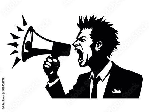 A man with a megaphone line art silhouette vector illustration