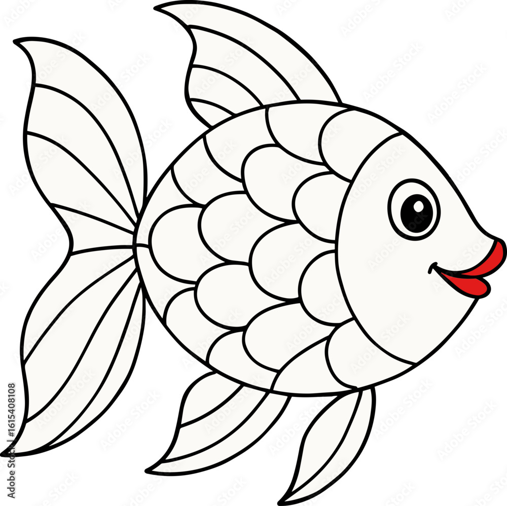 Fototapeta premium Cartoon fish with red lips for coloring book