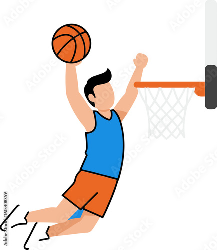 Basketball player dunking ball in flat illustration