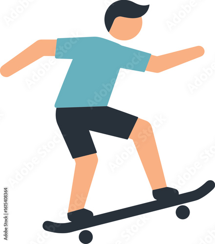 Boy skateboarding in flat icon style