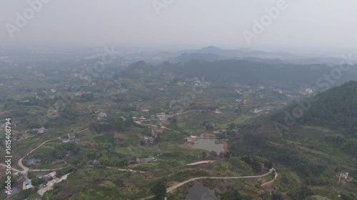 Aerial View of LaoJun Mountain with Taoist Temple and Winding Mountain Paths