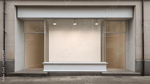 Empty Storefront: A pristine, vacant storefront, exuding potential against a classic backdrop, inviting the viewer to imagine the possibilities that await within.