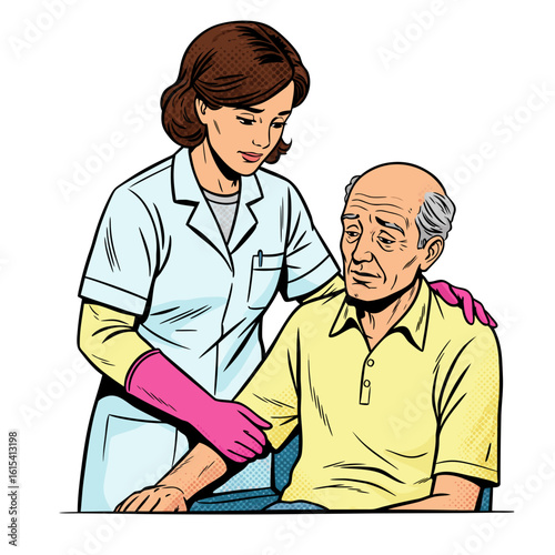 Caregiver assisting elderly man with compassion indoors  