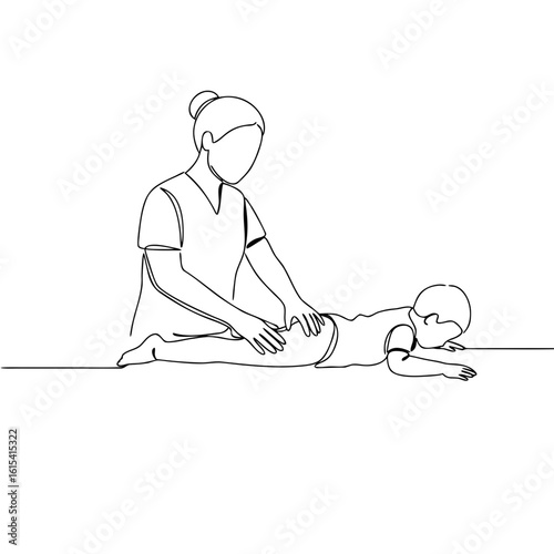 Caregiver giving massage to child while lying on the floor  