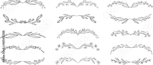 Elegant line art floral set. Hand drawn botanical vector set. Trendy floral wildflowers and decoration set.