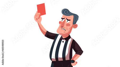 A referee displaying a red card, a symbol of a foul.