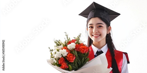 young female graduate holding diploma