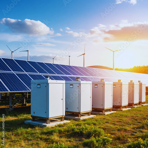 Solar Power Station with Battery Energy Storage in Countryside