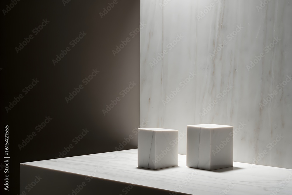Fototapeta premium Minimalist marble cubes product showcase background for website banner and promotion design