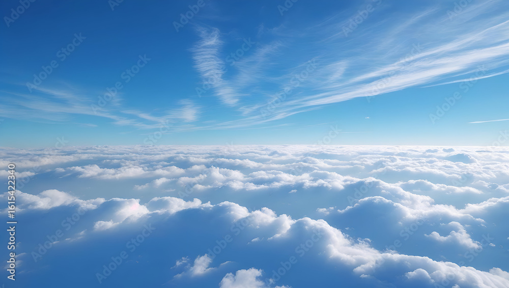 Fototapeta premium A clear blue sky with light, wispy cirrus clouds provides a serene and peaceful backdrop for a concept of freedom or tranquility.