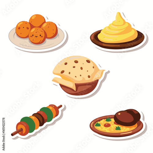 Vector Stickers of Falafel, Hummus, Pita, Kebab and Tabbouleh ? Middle Eastern Food Icons (4).eps