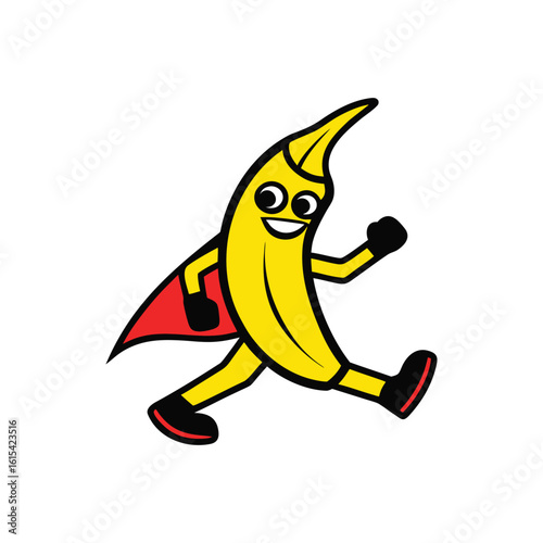 Banana Superhero Character Running Cartoon Design