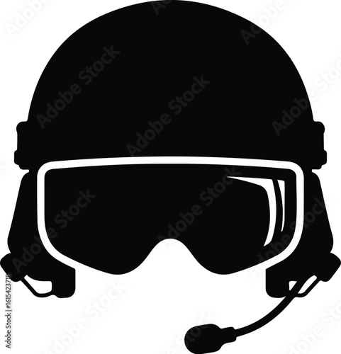 Tactical Helmet with Goggles and Microphone Silhouette Icon